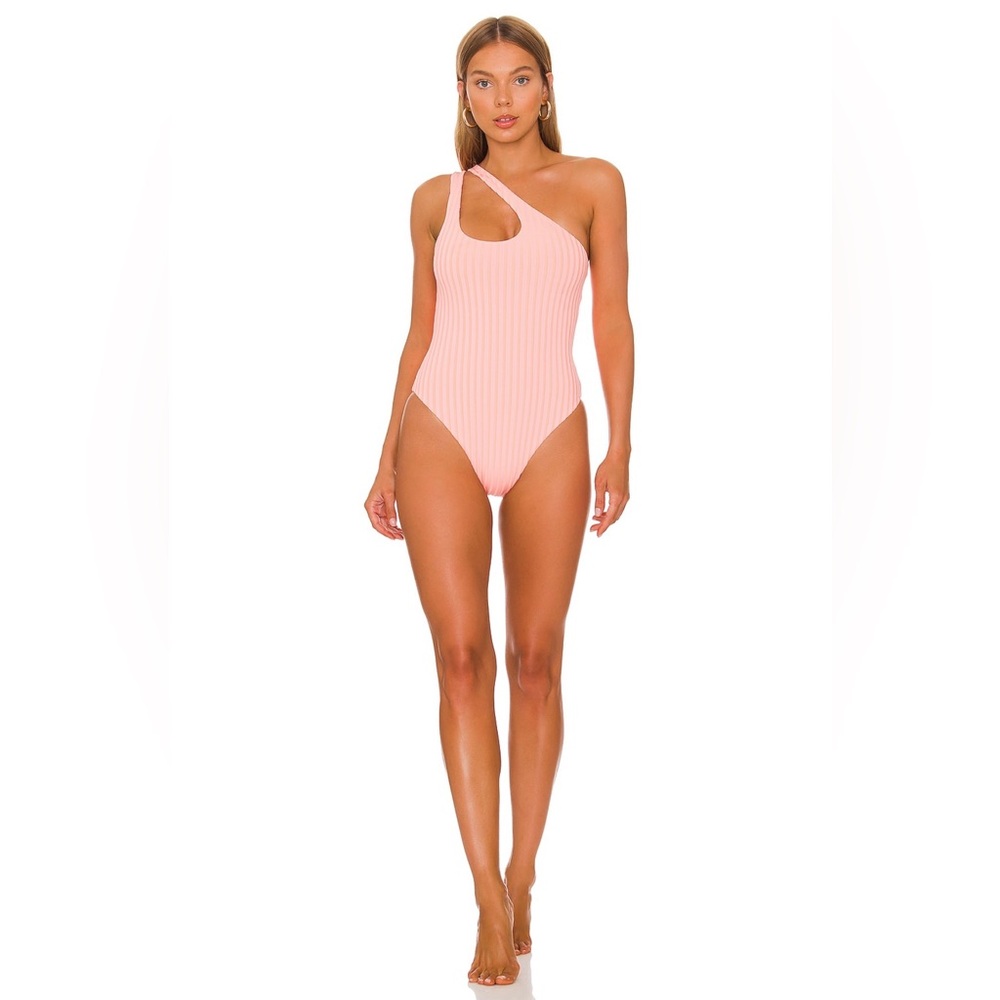 NWT! LSPACE Two Tone Rib Phoebe One Piece Swimsuit in Pink-Lemon Drop - Size XS